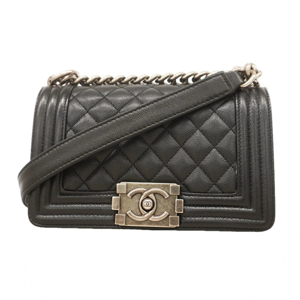 Chanel Boy Chain Shoulder Bag, Caviar Leather, Black, Women's, P3219274